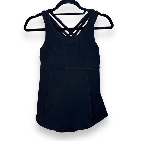 Lululemon Women's Size 6 Beat The Heat Tank Built In Sports Bra Black Strappy - Picture 1 of 7